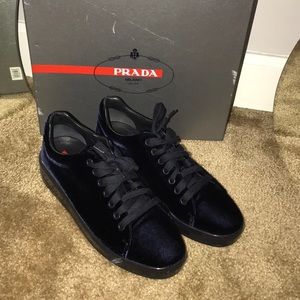 Blue velvet Prada shoes